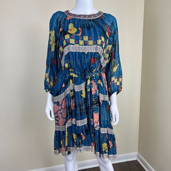 Verb Women's Size S Eulalia Shimmer Tiered Tunic Dress Embroidered Boho Festival - Picture 13 of 17